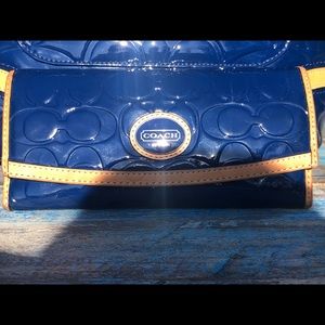 Blue Coach Patent Leather Peyton Wallet
